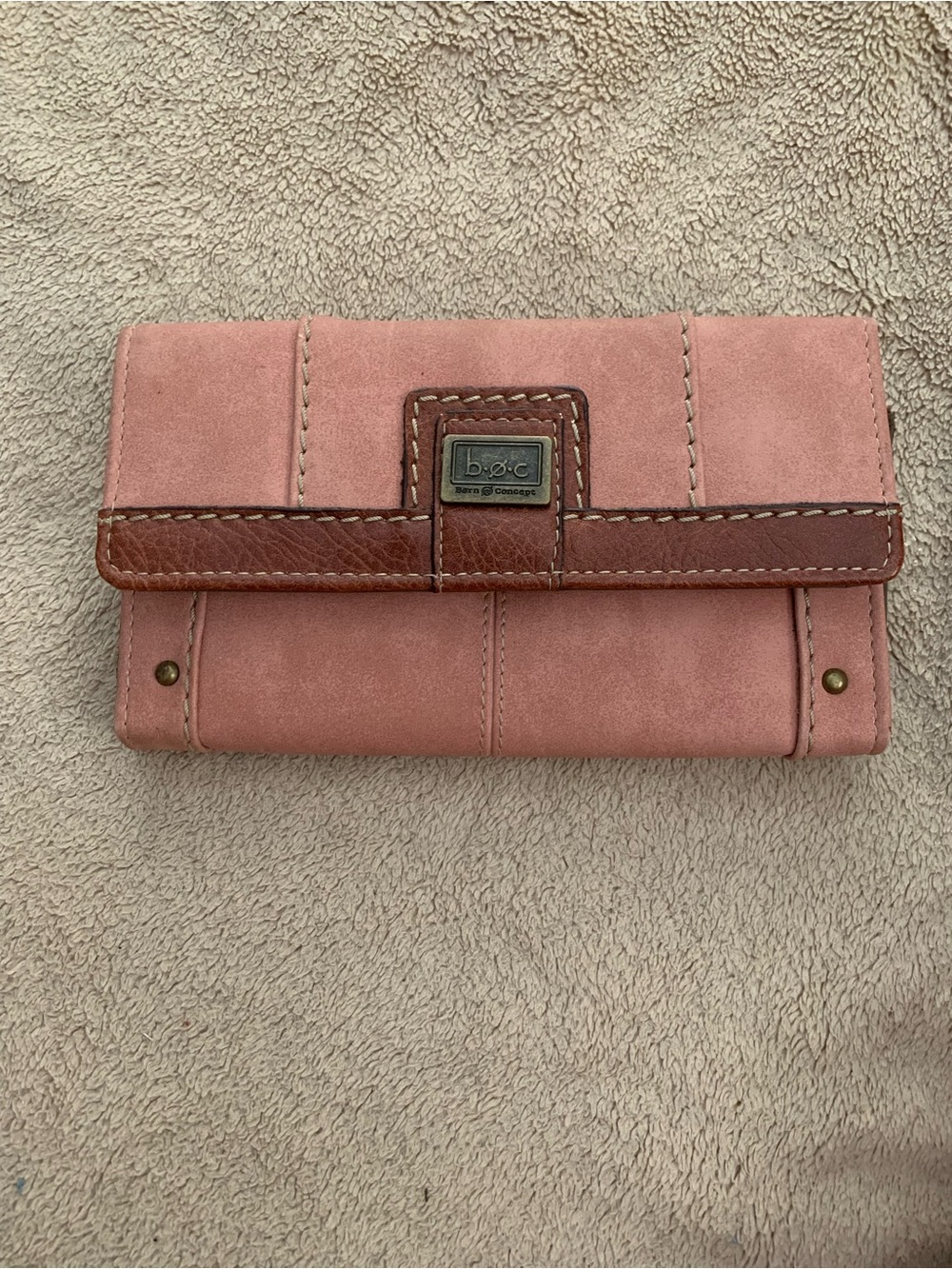 b.o.c. Blush Pink and Brown Suede Continental Wallet
